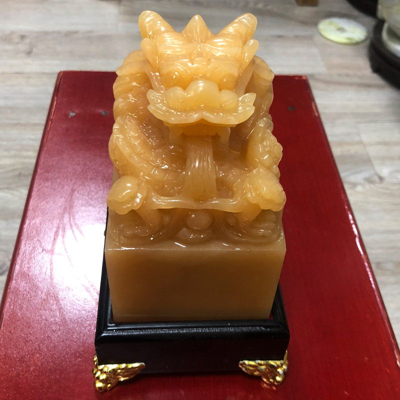 手工米黄玉龙戏珠玉玺定制金石篆刻如意书法书画礼品印玺摆件刻章