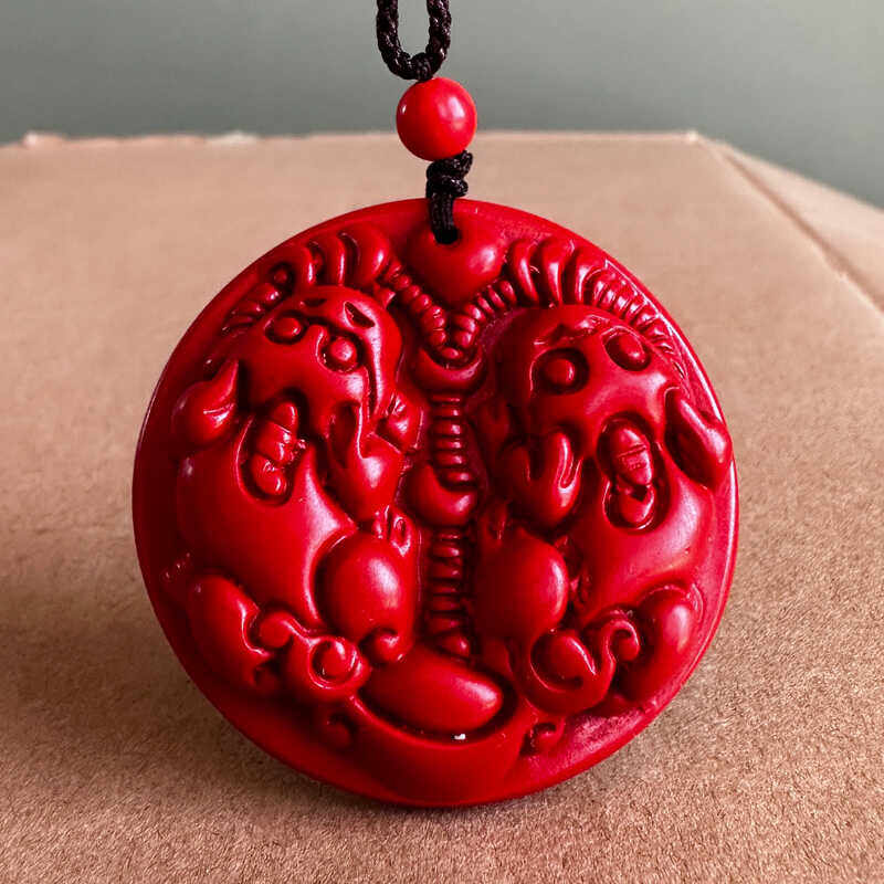 中国红朱砂双貔貅吊坠