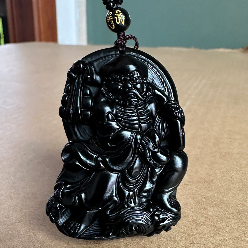 天然黑曜石达摩祖师吊坠男女随身款项链挂件达摩祖师爷佛像吉祥物