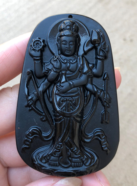 天然黑曜石斗母吊坠挂件