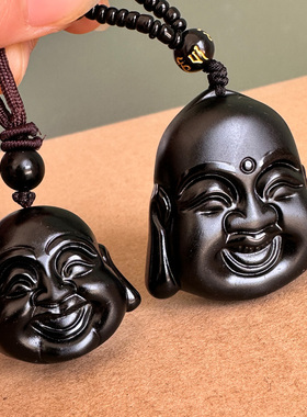 正宗黑曜石如来佛头吊坠