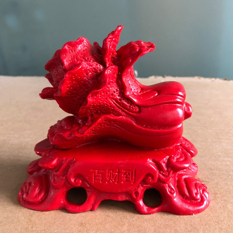 中国红朱砂白菜如意摆件