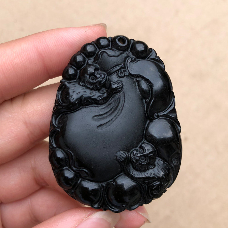 黑曜石丰衣足食挂件随身礼物吊坠