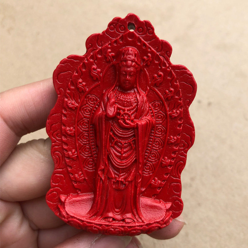 南海观音吊坠天然朱砂平安站观音毛衣链本命年随身菩萨送子挂件