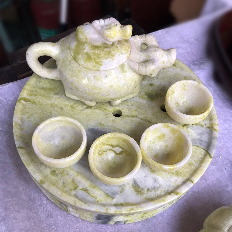 天然蓝田玉茶壶茶杯茶盘套装摆件玉石茶具套装商务工艺送礼品