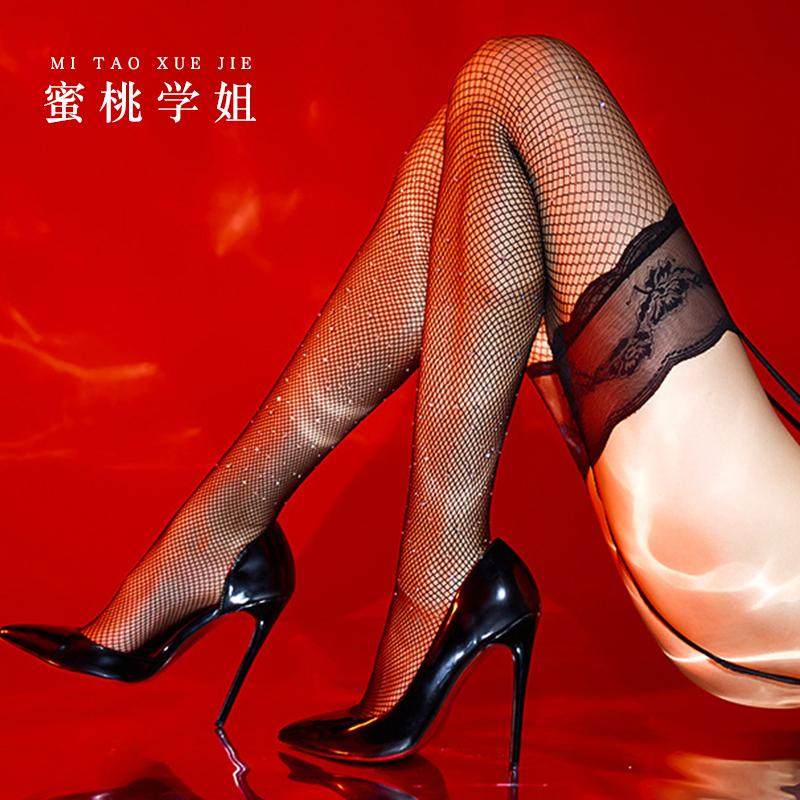 一体式吊带网袜牡丹蕾丝渔网袜性感辣妹网格带钻女黑色过膝半截袜,女士内衣/男士内衣/家居服,长筒袜,淘宝优惠券,粉丝福利购,淘宝优惠卷