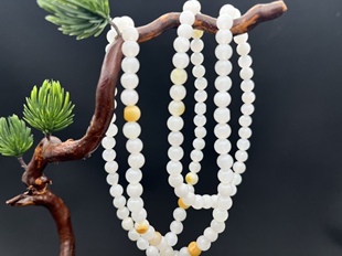 新疆和田玉籽料108颗佛珠6毫米珠子天然黄沁皮项链手链手串男女款