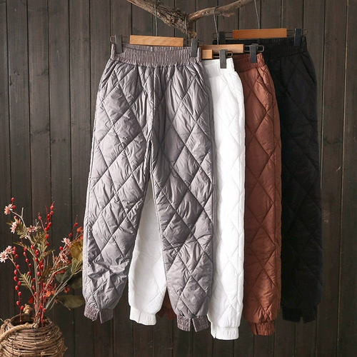 Зимние легкие и тонкие удерживающие тепло штаны с пухом, высокая талия, оверсайз, большой размер