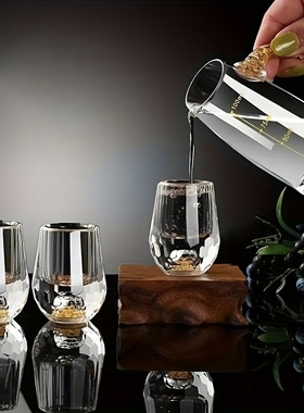 24k金箔白酒杯高档水晶玻璃 家用高档小号一口子弹杯 100ml分酒壶