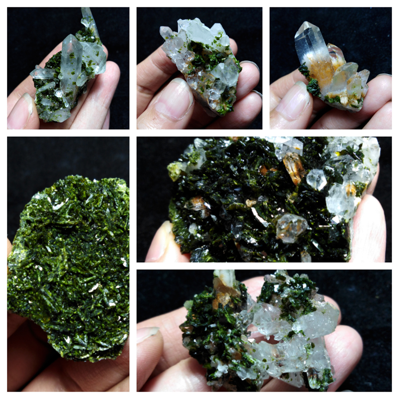 天然矿石小摆件四川花园水晶簇绿帘石收藏矿物结晶体共生标本观赏
