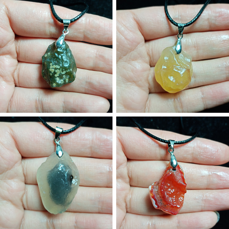 天然阿拉善玛瑙奇石小吊坠新奇情侣颈饰项链筋脉纹糖芯水晶石头