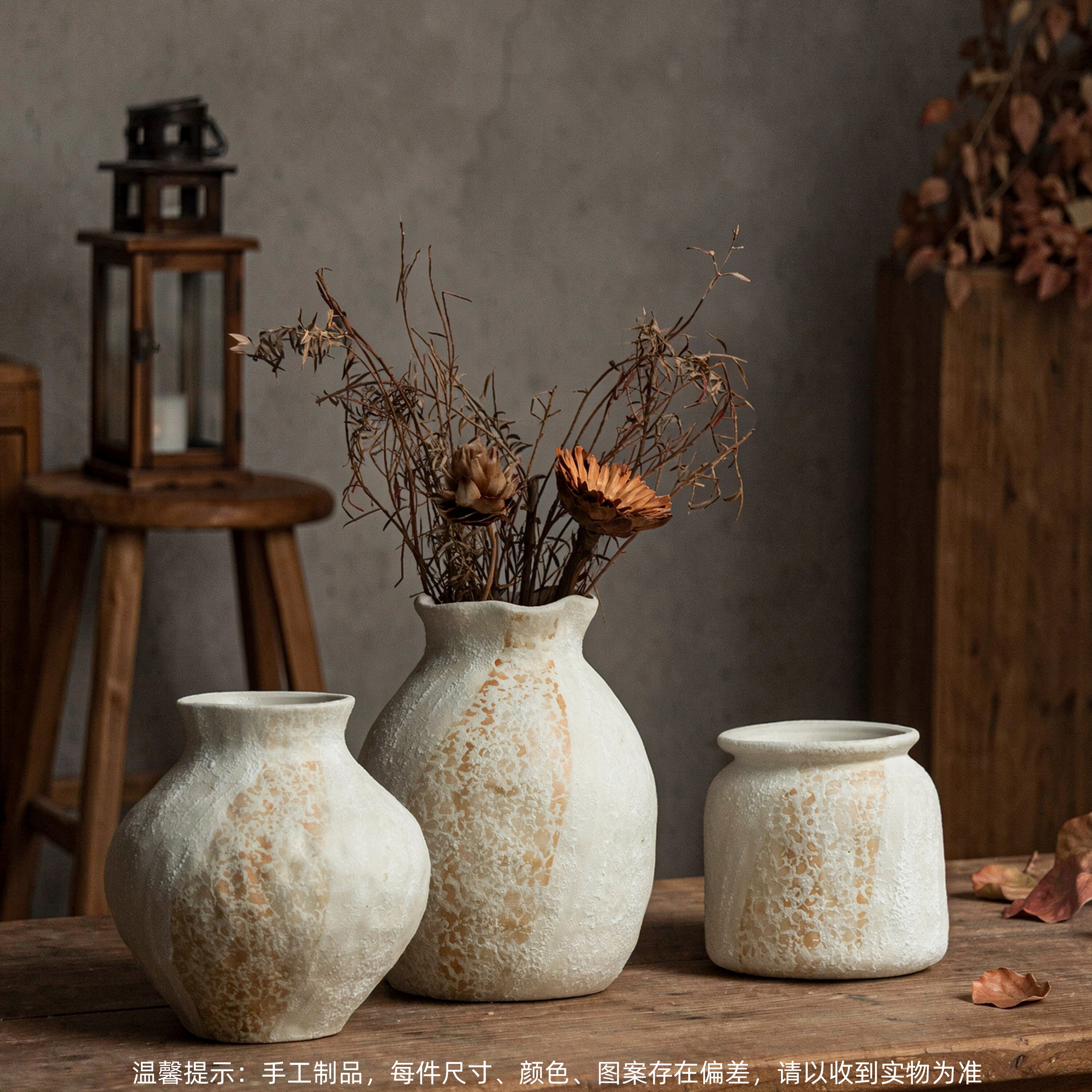侘寂风日式手工做旧粗陶花瓶