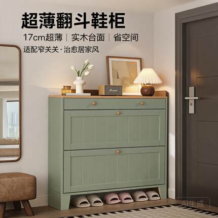 实木鞋柜家用入户门口极窄超薄17CM翻斗柜一体靠墙家用新款鞋架