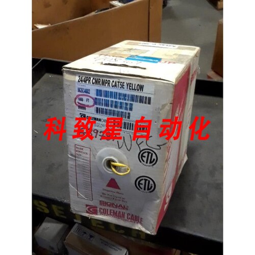 工业配件COLEMAN CABLE 24/4PR CMR/MPR CAT5E 黄色 1000 CABLE 9