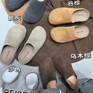 巴宝秀复古风反绒皮包头拖鞋女2026新款厚底一脚蹬舒适百搭穆勒鞋
