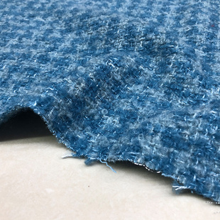 半米价/海蓝混色织银圈圈羊毛粗纺小香风布料春秋款上衣外套面料
