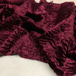 半米价 外套连衣裙面料 深酒红色进口水波纹顺毛醋酸丝绒春秋款