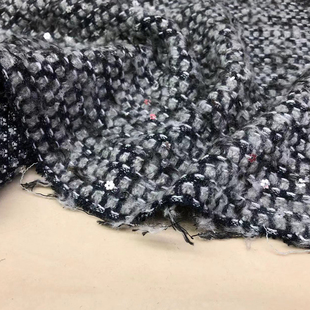 半米价/蓝灰色织编织羊毛粗纺小香风布料秋冬款大衣外套面料
