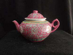 景德镇陶瓷老厂货手工绘制粉彩茶具万寿无疆水壶杯子居家收藏热卖