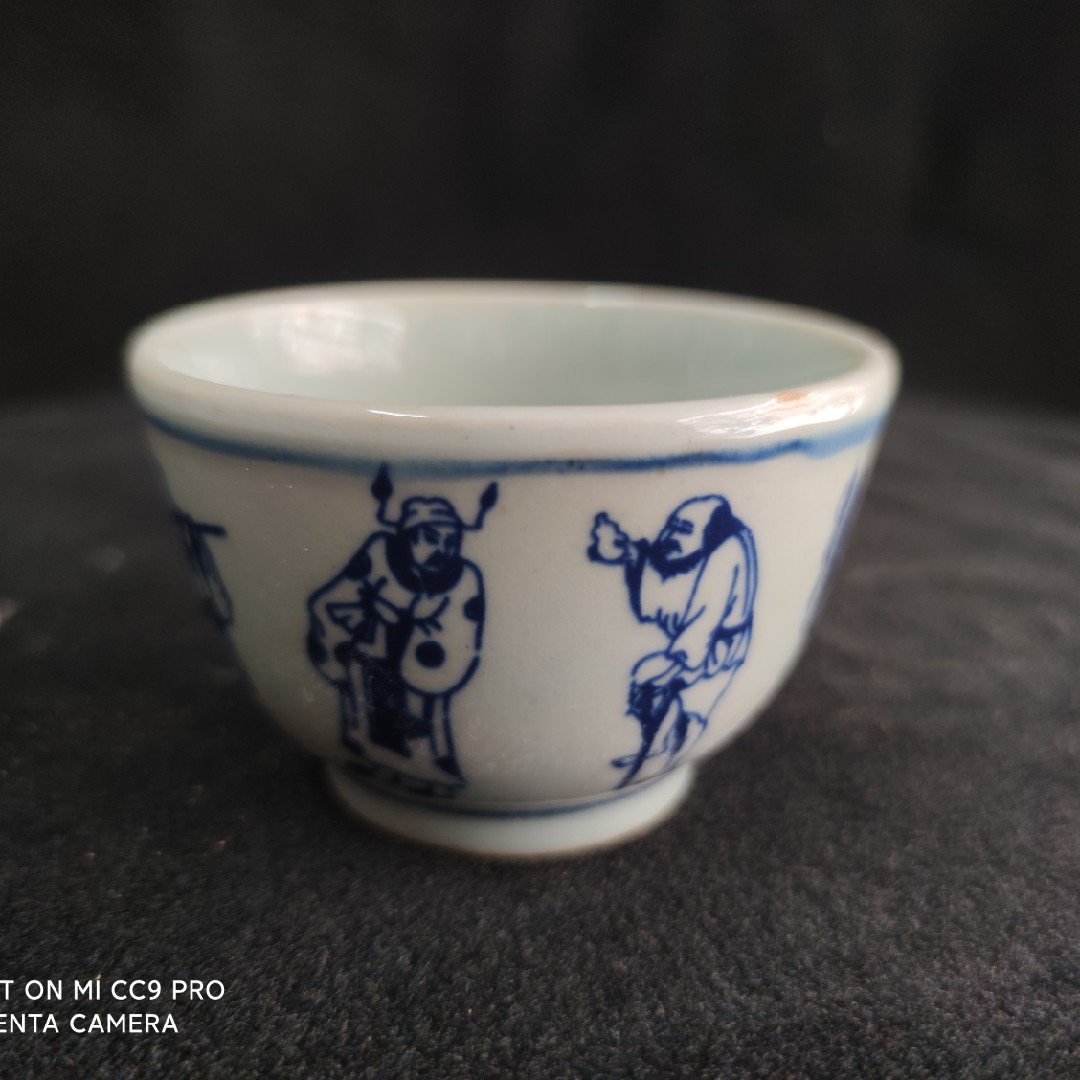 景德镇陶瓷民国时期老货餐饮茶具杯子手绘青花八仙全传收藏热卖