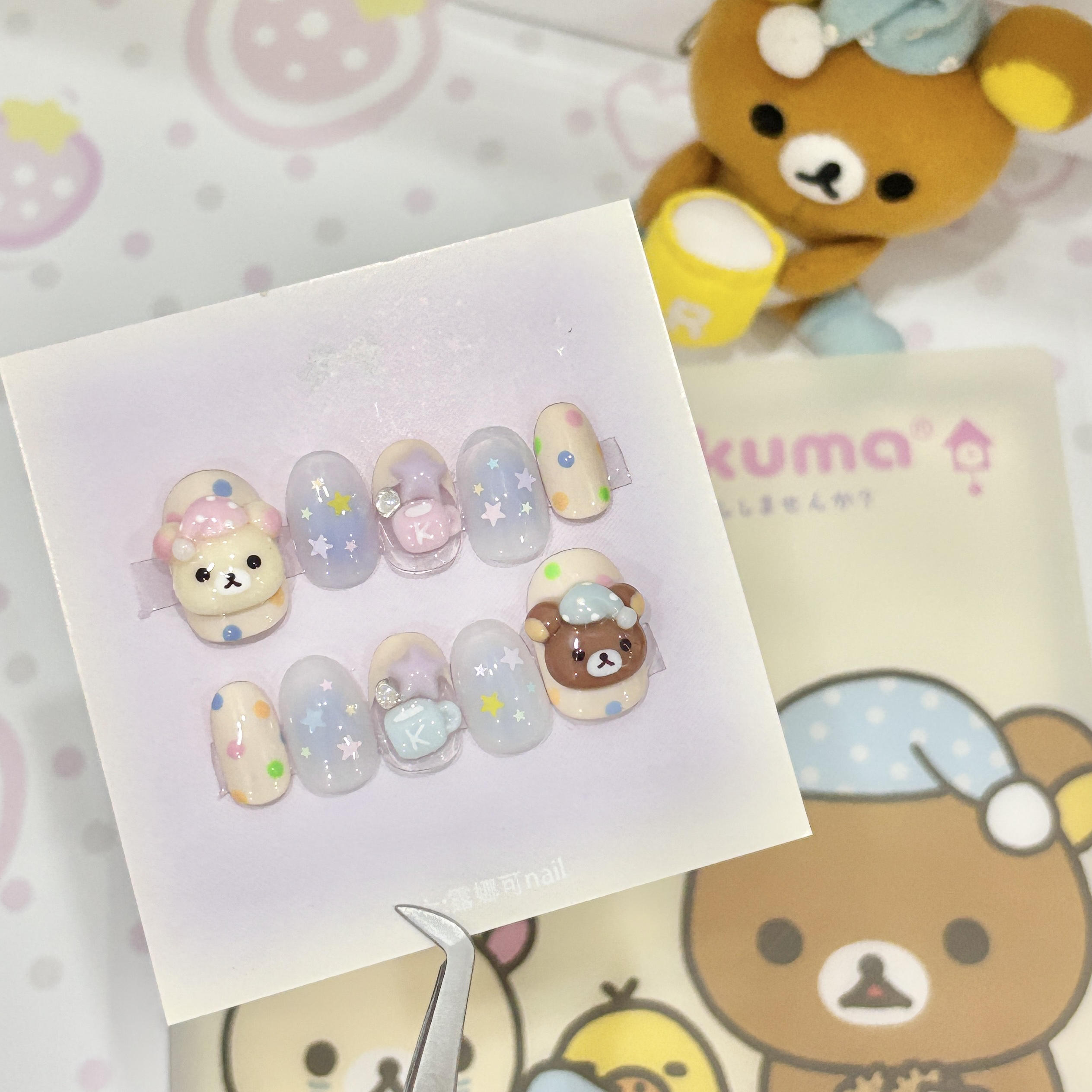 thumbnail for Original design: Easy bear nightcap manicure, three-dimensional wearing nails, hand-customized