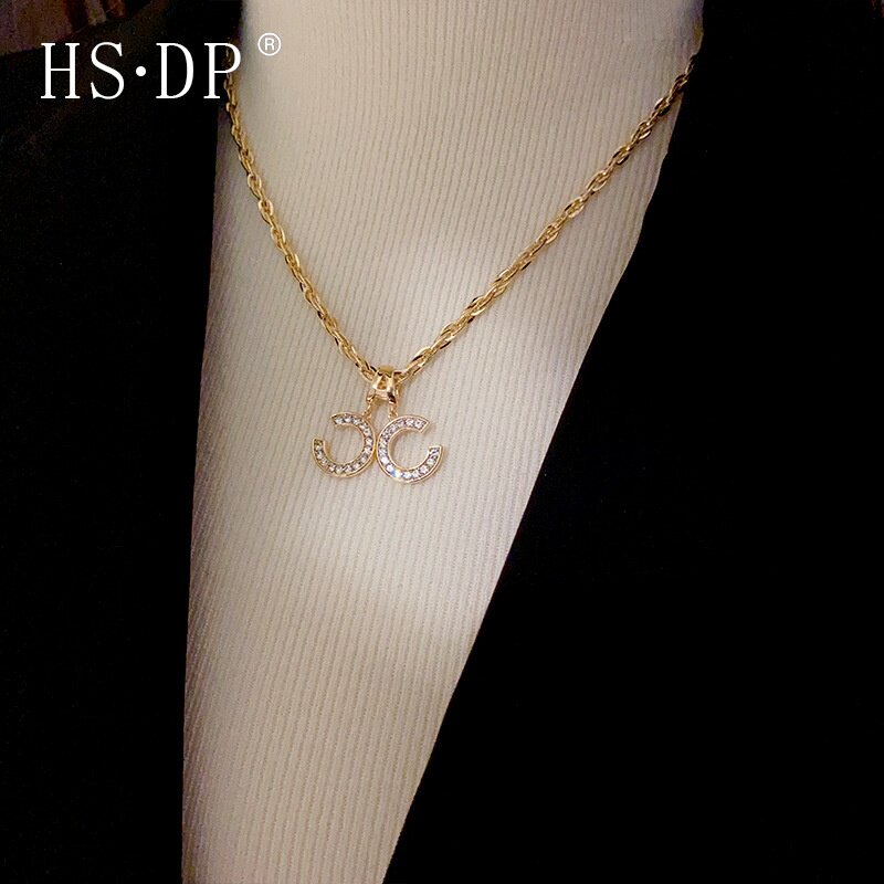 网红款时尚甜美轻奢气质小香风双C项链 高级感小众设计感毛衣链女