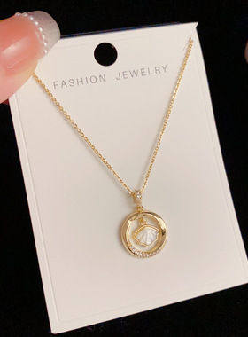 小众百搭设计锆石圆形扇形项链女时尚创意扇形灵动锁骨链配饰批发