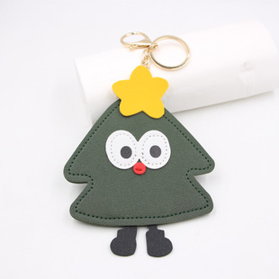 可爱圣诞树人表情皮革挂绳挂件箱包挂坠圣诞节礼品仿真松树木配饰