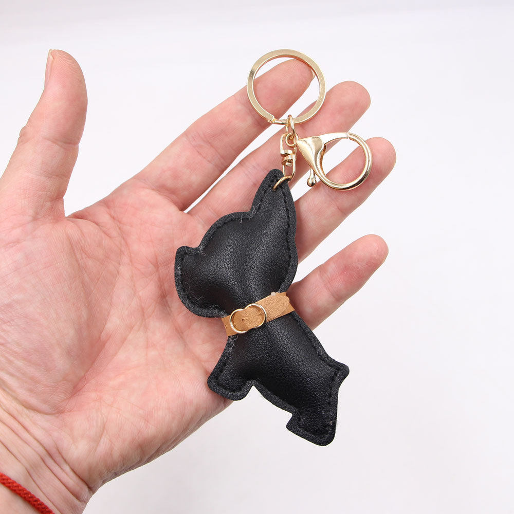 加厚斗牛犬皮质皮革个性皮带围脖小狗汽车钥匙扣挂件箱包钥匙链饰