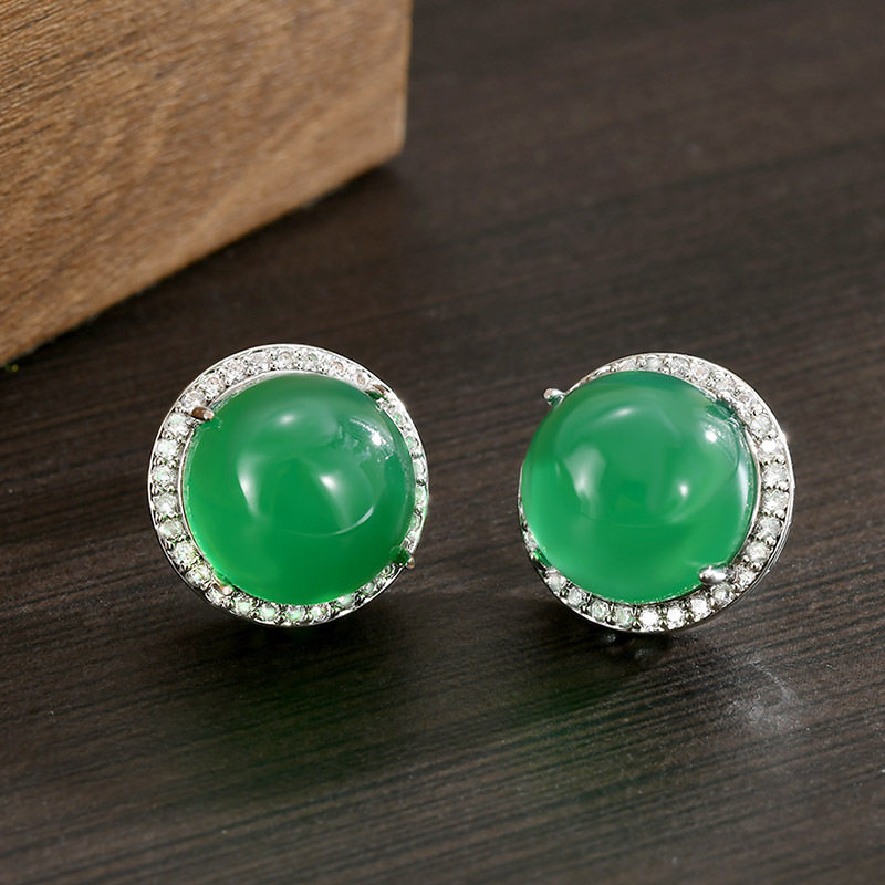璀璨氧化锆高冰种绿色蛋面圆形耳钉简约经典款百搭气质祖母绿耳环,饰品/流行首饰/时尚饰品新,耳钉,淘宝优惠券,粉丝福利购,淘宝优惠卷