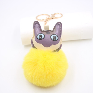 新款创意跨境小怪猫毛球钥匙扣女生包包挂件 diy毛绒球笔配件饰品