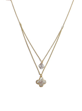 夏季新款时尚甜美半双层四叶花吊坠项链个性轻奢简约设计感锁骨链