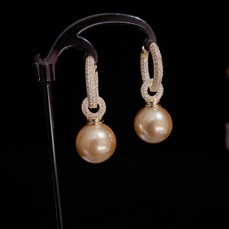 精致东大门时尚锆石咖啡珍珠耳扣两戴款小众设计感气质名媛风耳环