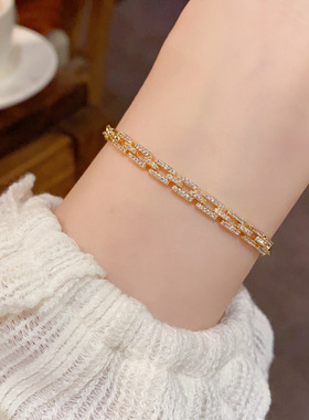 日韩轻奢锆石几何链条手环女精致时尚简约百搭高级感超闪手链批发