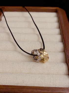 欧美个性气质时尚简约金银圆环黑绳项链轻奢独特设计感锁骨链配饰