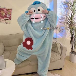 珊瑚绒加厚加绒冬天情侣男卡通搞怪睡袍家居服 丑鱼连体睡衣女冬季