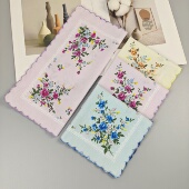 全棉活性印花手帕女士手帕月牙边复古吸汗清爽小手帕女士手绢新款