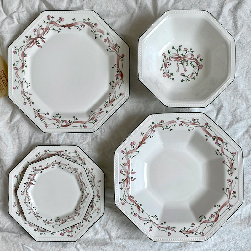 出口英国稀有八角多边形西餐盘清新复古牛排盘蔬菜沙拉碗茶具杯碟,餐饮具,盘,淘宝优惠券,粉丝福利购,淘宝优惠卷