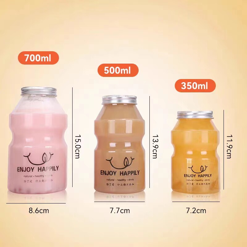 奶茶杯子商用一次性带盖网红快乐多饮料瓶500ml可爱瓶子定制logo