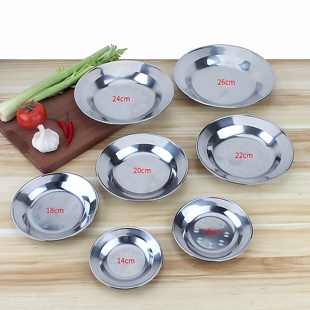 304不锈钢盘圆盘餐盘 家用菜盘平底深盘盘子点心碟菜碟幼儿园餐具
