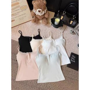 92棉2026春夏带胸垫蕾丝吊带背心女大码外穿修身内搭打底纯欲上衣