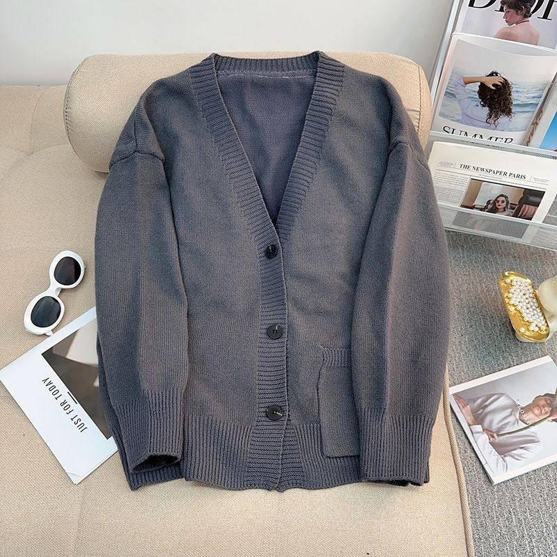 针织开衫外套女秋冬季慵懒风v领毛衣oversize高级感穿搭宽松上衣