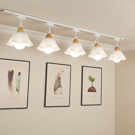 北欧led护眼轨道灯花朵实木客厅餐厅无主灯商用补光防眩背景射灯