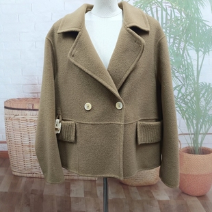 2025年秋季特惠款双面羊绒大衣女短款小个子复古时尚驼色毛呢外套