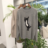 2025秋冬新款 宽松落肩袖 100%山羊绒卡通刺绣重磅加厚保暖针织毛衣