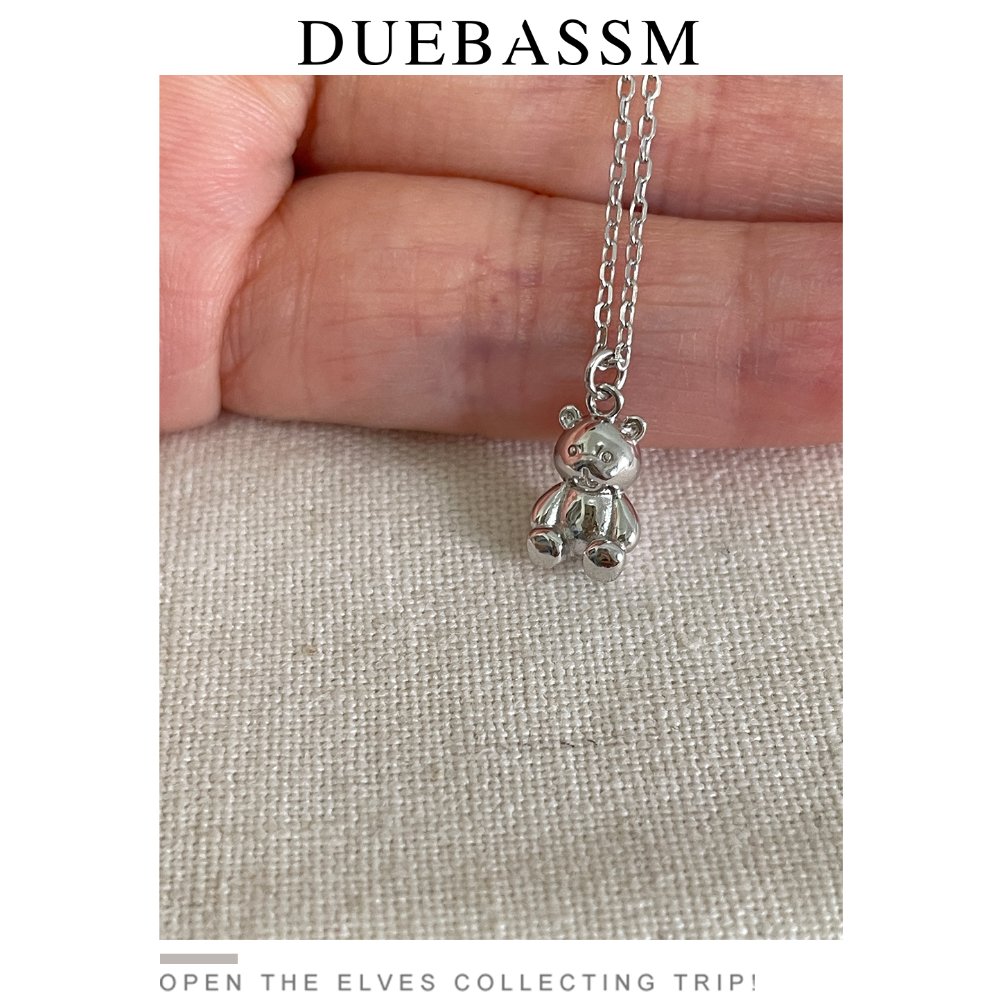 DUEBASSM原创设计通体S925纯银项链女小熊吊坠简约可爱个性锁骨链