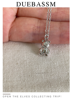 DUEBASSM原创设计通体S925纯银项链女小熊吊坠简约可爱个性锁骨链