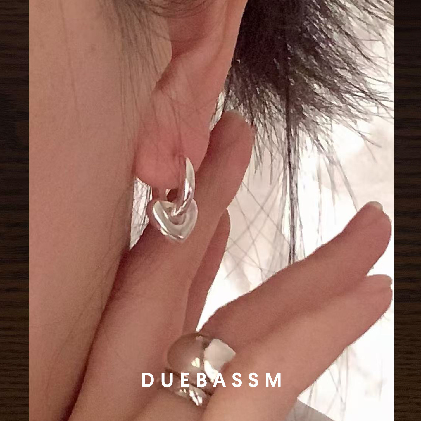 DUEBASSM纯银爱心圆环耳环轻奢