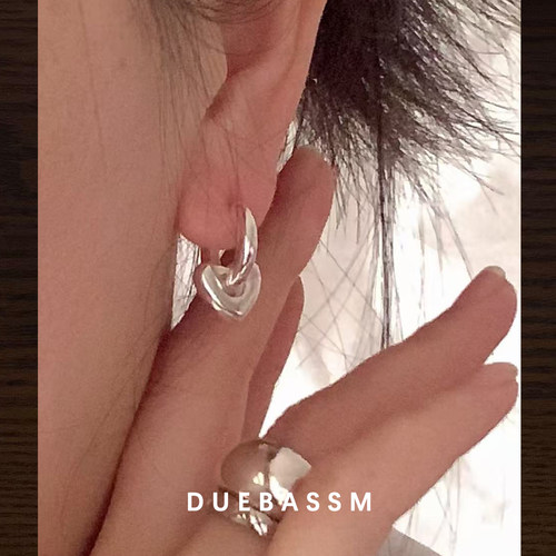 DUEBASSM纯银爱心圆环耳环轻奢