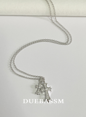 DUEBASSM纯银双十字架毛衣链女